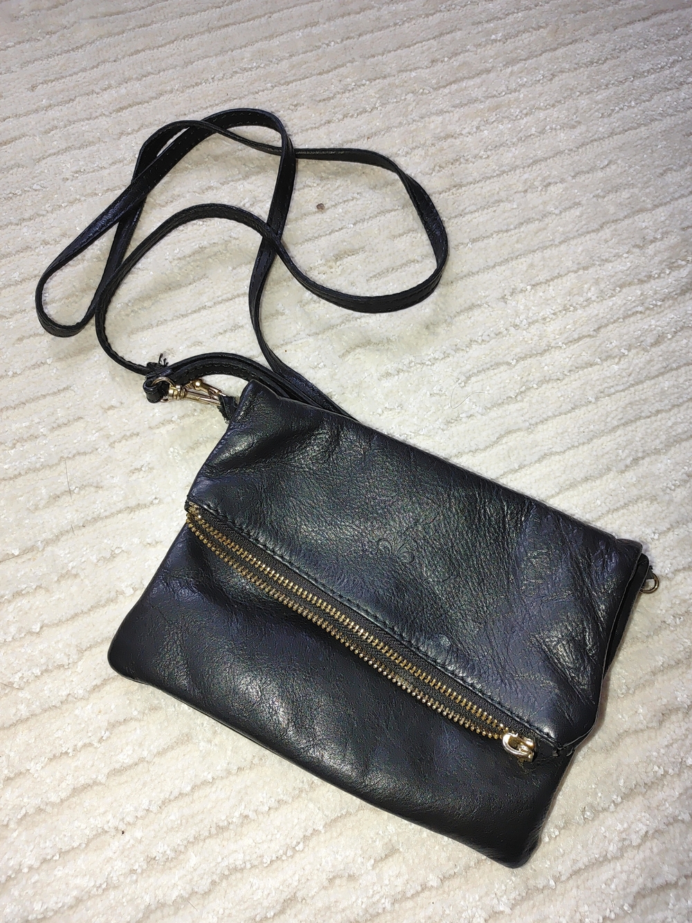 Italian Leather Crossbody Bag with Gold Zipper